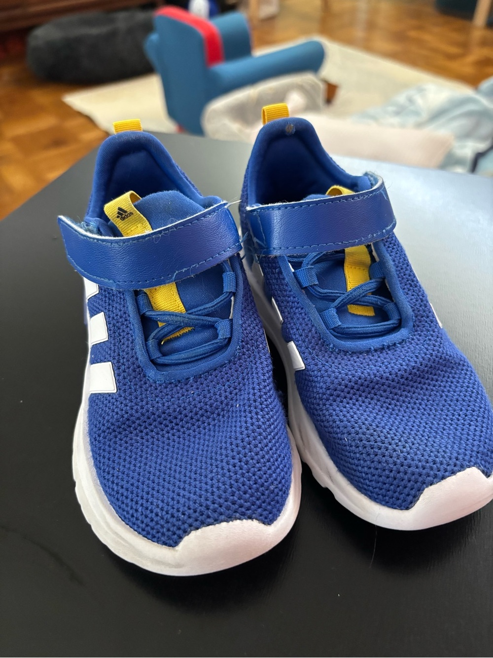 adidas Blue Kids Sneakers with Orange Tabs and White Stripes - Picture 2 of 8